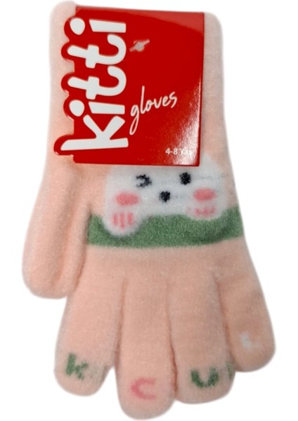 Spteks Kitti 4-8 Yaş Kız Çocuk Pudra Renk Hayvan Figürlü Kışlık Örme Eldiven fırsatları