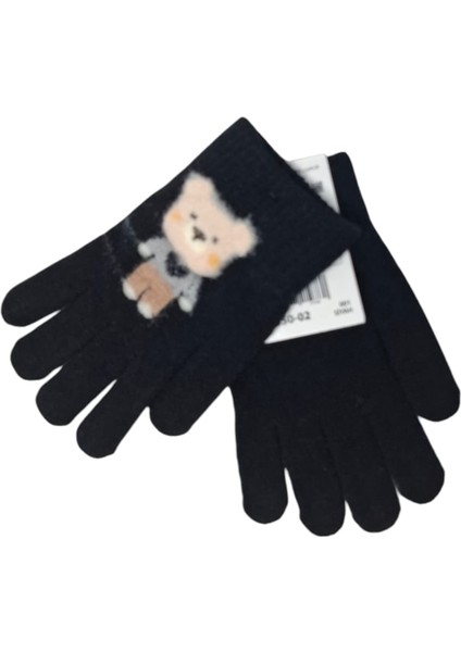 Spteks Kitti 4-8 Yaş Erkek Çocuk Siyah Renk Ayıcık Figürlü Kışlık Örme Eldiven fırsatları