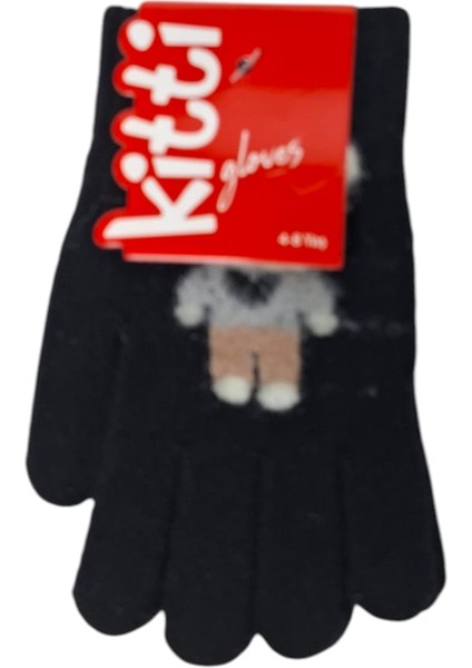Spteks Kitti 4-8 Yaş Erkek Çocuk Siyah Renk Ayıcık Figürlü Kışlık Örme Eldiven indirimleri