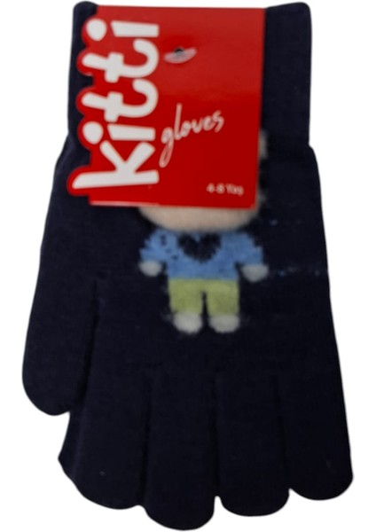 Spteks Kitti 4-8 Yaş Erkek Çocuk Lacivert Renk Ayıcık Figürlü Kışlık Örme Eldiven modelleri