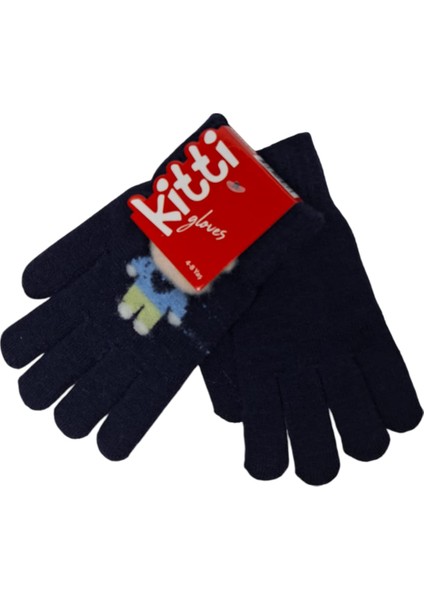 Spteks Kitti 4-8 Yaş Erkek Çocuk Lacivert Renk Ayıcık Figürlü Kışlık Örme Eldiven indirimleri
