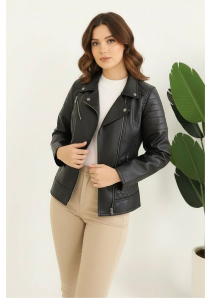 Polar Astarlı Yeni Sezon Kadın Deri Mont KS2565 Siyah - 38 fırsatları