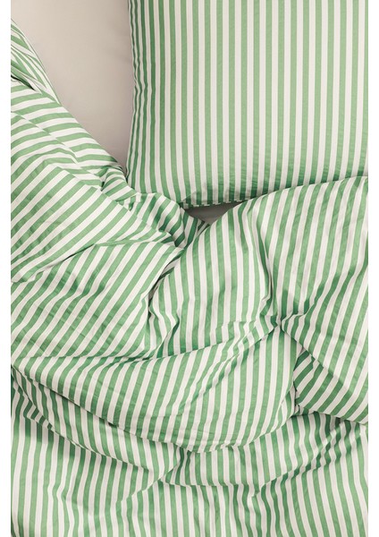 Natural Ranforce Yeşil Çizgili Çift Kişilik Nevresim Takımı %100 Organik Pamuk