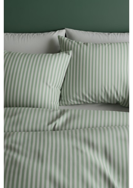 Natural Ranforce Yeşil Çizgili Çift Kişilik Nevresim Takımı %100 Organik Pamuk fiyatları