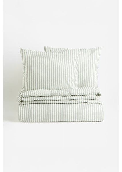 Natural Ranforce Yeşil Çizgili Çift Kişilik Nevresim Takımı %100 Organik Pamuk indirimleri