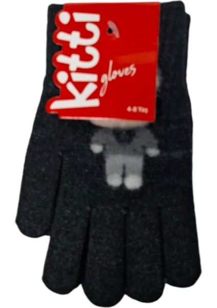 Spteks Kitti 4-8 Yaş Erkek Çocuk Antrasit Renk Ayıcık Figürlü Kışlık Örme Eldiven fiyatları