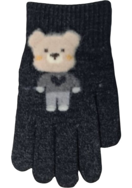 Spteks Kitti 4-8 Yaş Erkek Çocuk Antrasit Renk Ayıcık Figürlü Kışlık Örme Eldiven modelleri