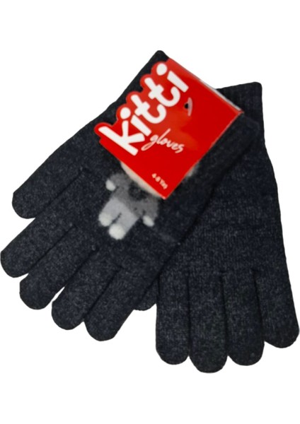 Spteks Kitti 4-8 Yaş Erkek Çocuk Antrasit Renk Ayıcık Figürlü Kışlık Örme Eldiven fırsatları