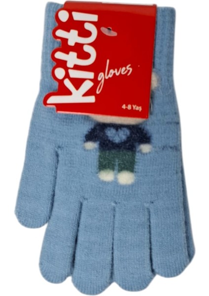 Spteks Kitti 4-8 Yaş Erkek Çocuk Açık Mavi Renk Ayıcık Figürlü Kışlık Örme Eldiven fırsatları