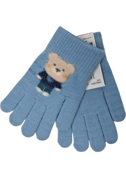 Spteks Kitti 4-8 Yaş Erkek Çocuk Açık Mavi Renk Ayıcık Figürlü Kışlık Örme Eldiven indirimleri