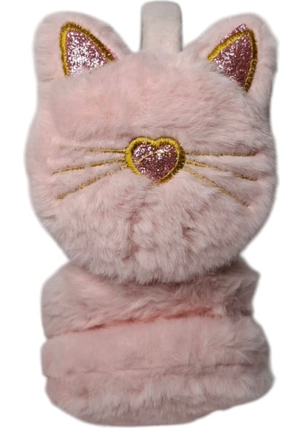 Spteks Kepp Model Kız Çocuk Pembe Renk Kedi Figürlü Sıcak Tutan Kışlık Peluş Kulaklık modelleri