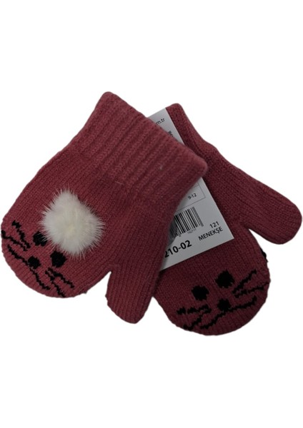 Spteks Kitti 1-3 Yaş Kız Çocuk Menekşe Renk Hayvan Desenli ve Figürlü Kışlık Örme Eldiven