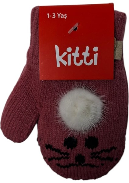 Spteks Kitti 1-3 Yaş Kız Çocuk Menekşe Renk Hayvan Desenli ve Figürlü Kışlık Örme Eldiven fiyatları