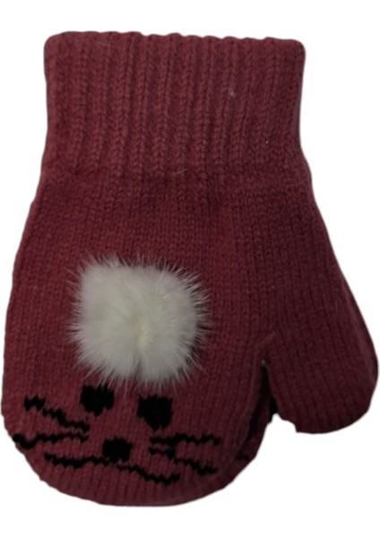 Spteks Kitti 1-3 Yaş Kız Çocuk Menekşe Renk Hayvan Desenli ve Figürlü Kışlık Örme Eldiven modelleri
