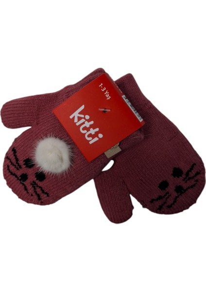 Spteks Kitti 1-3 Yaş Kız Çocuk Menekşe Renk Hayvan Desenli ve Figürlü Kışlık Örme Eldiven fırsatları