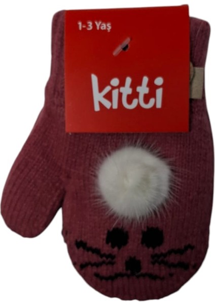 Spteks Kitti 1-3 Yaş Kız Çocuk Menekşe Renk Hayvan Desenli ve Figürlü Kışlık Örme Eldiven indirimleri