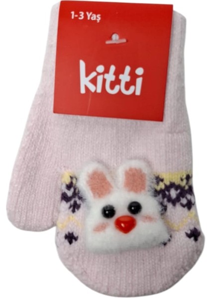 Spteks Kitti 1-3 Yaş Kız Bebe Açık Pembe Tavşan Figürlü Kışlık Örme Eldiven fiyatları