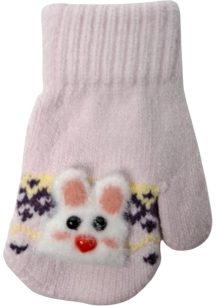 Spteks Kitti 1-3 Yaş Kız Bebe Açık Pembe Tavşan Figürlü Kışlık Örme Eldiven fırsatları
