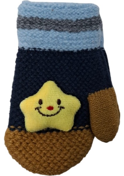 Spteks Kitti 1-3 Yaş Erkek Bebe Lacivert Renk Tatlı Yıldız Figürlü Kışlık Örme Eldiven