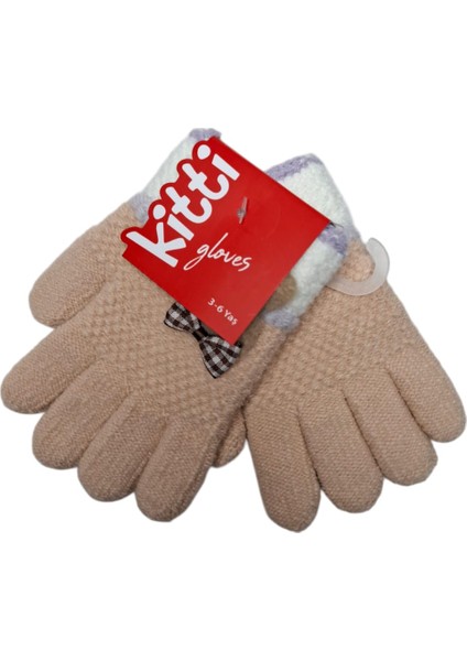 Spteks Kitti 3-6 Yaş Kız Çocuk Pudra Renk Tavşan Figürlü Kışlık Örme Eldiven fiyatları