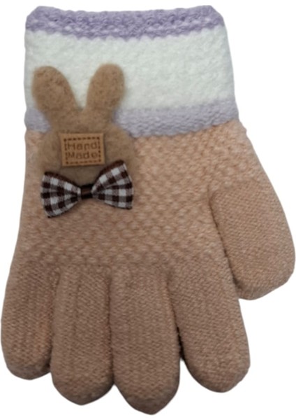 Spteks Kitti 3-6 Yaş Kız Çocuk Pudra Renk Tavşan Figürlü Kışlık Örme Eldiven modelleri