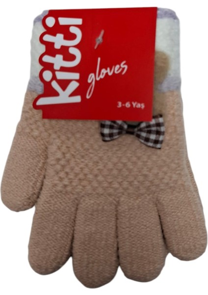 Spteks Kitti 3-6 Yaş Kız Çocuk Pudra Renk Tavşan Figürlü Kışlık Örme Eldiven fırsatları
