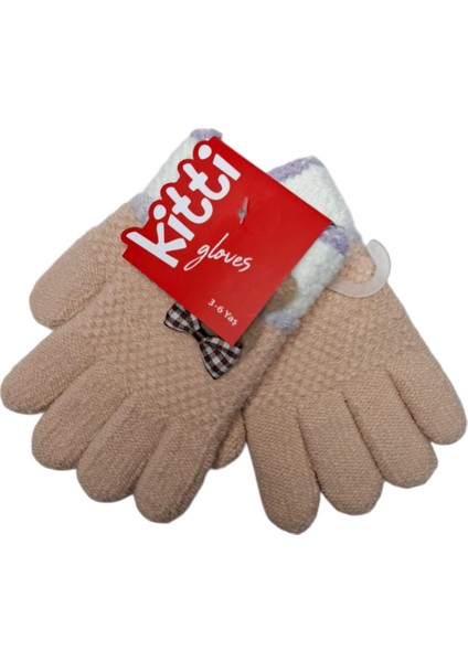 Spteks Kitti 3-6 Yaş Kız Çocuk Pudra Renk Tavşan Figürlü Kışlık Örme Eldiven indirimleri