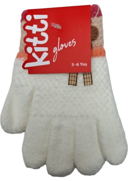 Spteks Kitti 3-6 Yaş Kız Çocuk Krem Renk Çiçek Figürlü Kışlık Örme Eldiven fiyatları