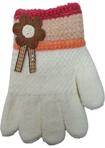 Spteks Kitti 3-6 Yaş Kız Çocuk Krem Renk Çiçek Figürlü Kışlık Örme Eldiven indirimleri