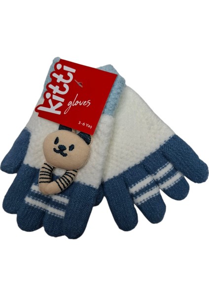 Spteks Kitti 3-6 Yaş Erkek Krem Renk Anaokulu Maskot Figürlü Kışlık Örme Eldiven