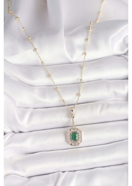 Pirinç Gold Renk Zirkon Taşlı Topçuk Zincir Serenay Model Kadın Kolye fiyatları