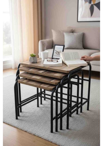 Modern Metal Ayaklı 4’lü Zigon Sehpa Seti – Endüstriyel Tarz Yan Sehpa fiyatları