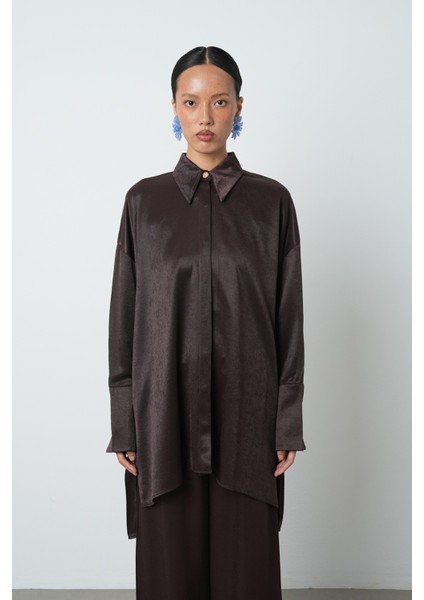 Kadın Düz Renk Oversize Uzun Tesettür Gömlek