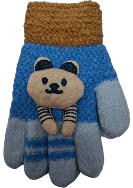 Spteks Kitti 3-6 Yaş Erkek Çocuk Mavi Renk Anaokulu Maskot Figürlü Kışlık Örme Eldiven