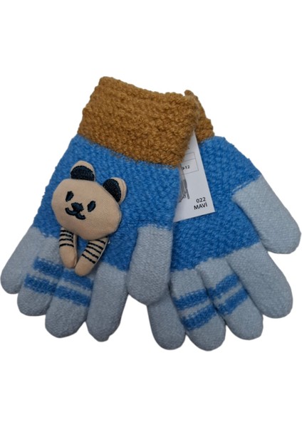 Spteks Kitti 3-6 Yaş Erkek Çocuk Mavi Renk Anaokulu Maskot Figürlü Kışlık Örme Eldiven modelleri