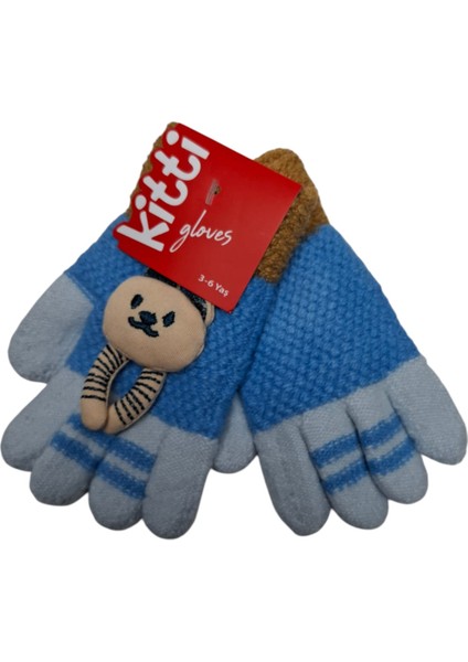 Spteks Kitti 3-6 Yaş Erkek Çocuk Mavi Renk Anaokulu Maskot Figürlü Kışlık Örme Eldiven fırsatları
