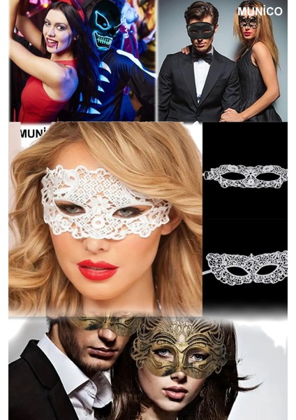 3 Adet Beyaz Dantelli Maske – Klasik Form, Konforlu Kullanım | Karnaval ve Sahne Performansları Için