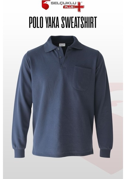 Polo Yaka Sweatshirt – Lacivert 2 Iplik Kumaş, Uzun Kollu Rahat Iş Elbisesi
