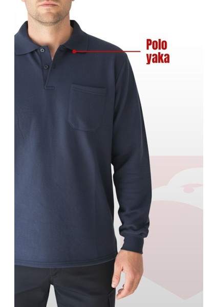 Polo Yaka Sweatshirt – Lacivert 2 Iplik Kumaş, Uzun Kollu Rahat Iş Elbisesi fiyatları