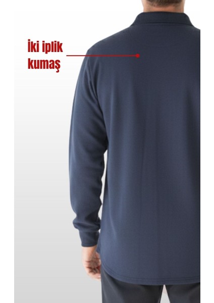 Polo Yaka Sweatshirt – Lacivert 2 Iplik Kumaş, Uzun Kollu Rahat Iş Elbisesi modelleri