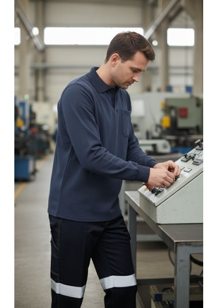 Polo Yaka Sweatshirt – Lacivert 2 Iplik Kumaş, Uzun Kollu Rahat Iş Elbisesi fırsatları