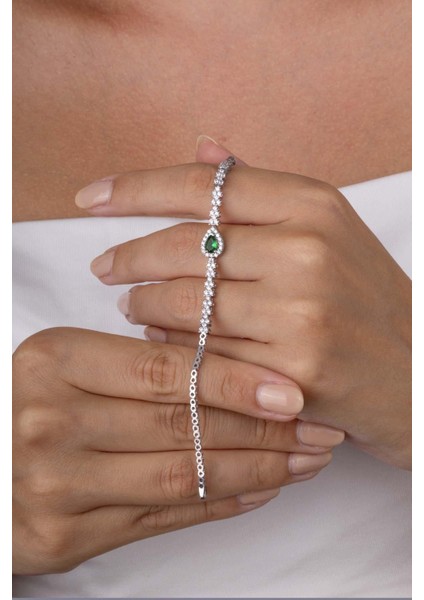 Zümrüt Taşlı Damla Motifli Rodyum Kaplama Gümüş Bileklik modelleri