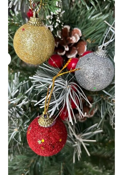 Neşehane Concept Yılbaşı Ağacı Süsü 4 cm Cici Karışık Simli Yılbaşı Ağaç Süsü Simli Toplar (6'li Set)