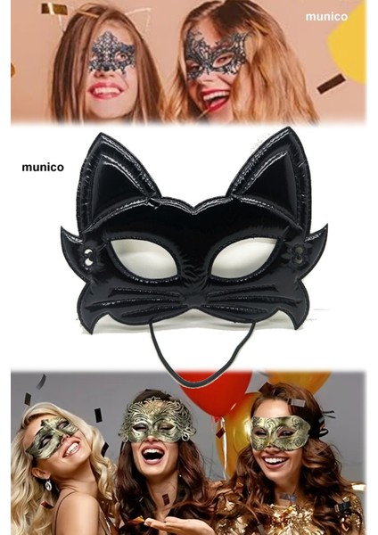 Siyah Renk Kedi Maske – Kumaş Malzemeli, Lastikli Yapı | Maskeli Parti ve Cadılar Bayramı Için