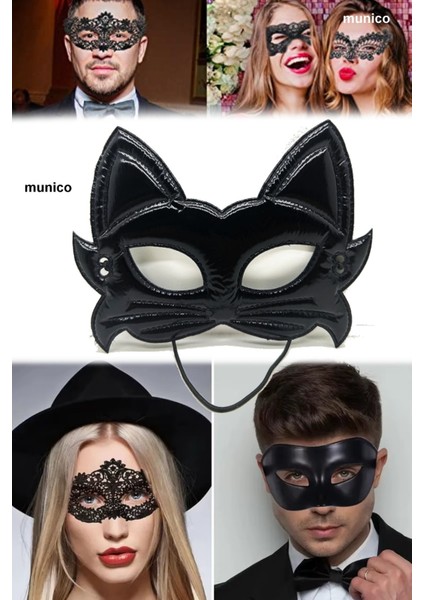 Siyah Renk Kedi Maske – Kumaş Malzemeli, Lastikli Yapı | Maskeli Parti ve Cadılar Bayramı Için