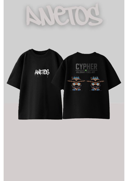 Cypher Tasarım Sırt Baskılı Pamuk Siyah Oversize T-Shirt