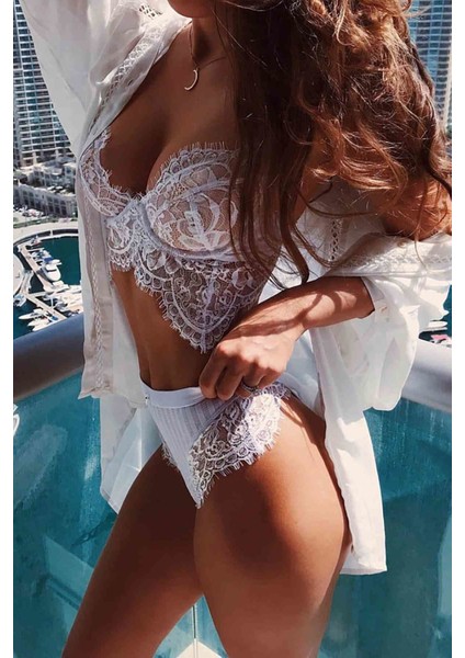 Beyaz Dantel Sütyen Külot Takım M - Beyaz modelleri