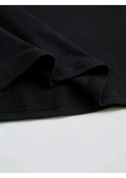 Baskılı Oversize Bisiklet Yaka T-Shirt - Siyah fırsatları