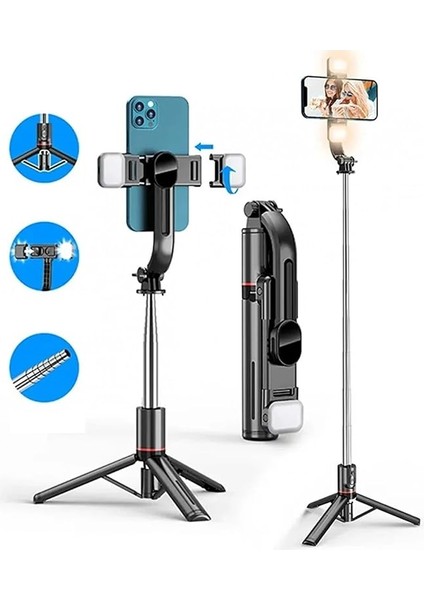 Işıklı Selfie Çubuğu Uzaktan Kumandalı 116 cm Tripod Özçekim Alüminyum Masa Üstü Tripod