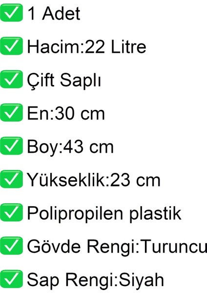 Plastik Market Alışveriş El Sepeti 22 Litre Turuncu 1 Adet fiyatları